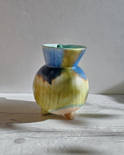 Beswick Pottery Ceramic Beswick Pottery, Clarice Cliff Era, Art Deco Footed Jug Vase, Cobalt, Flax and Sienna Drip Glaze