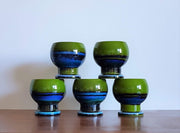 AnyesAttic Ceramic Set of 5 Hutschenreuther by Renee Neue, Green, Blue and Black Ceramic Dishes, 1970s, West German