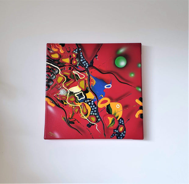 AnyesAttic Curio 1996 Atelier MicMac by Bea Schröder, Striking Pictographic Abstract Painting in Red | Signed, Dated