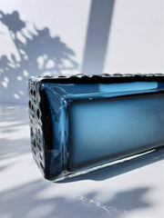 AnyesAttic Glass 1960s Gral Glas by Emil Funke Modernist 'Elektron' Teal Blue Op Art Relief Art Glass Jardiniere