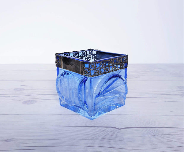 AnyesAttic Glass Pentti Sarpaneva, Oy Kumela for Turun Hopea 1972 Modernist Silver and Blue Art Glass Vase, Finnish