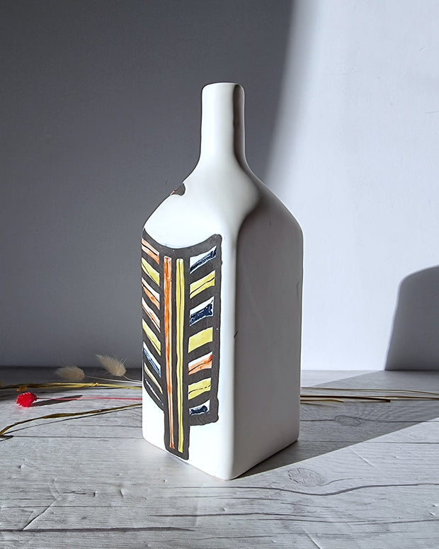 Vallauris Ceramique Ceramic Roger Capron for Vallauris, Dipped White and Multicolour Glaze, Signed Sculptural Bottle Vase, 1950s