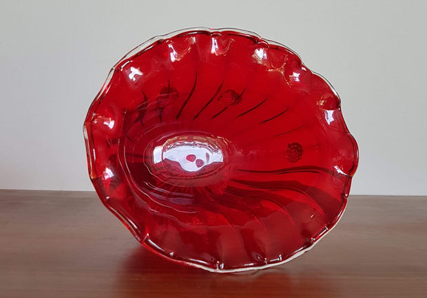 Murano Glass 1930s - 50s Italian Murano Barovier & Toso Ruby Red and Gold Avventurine Blackberries Footed Dish