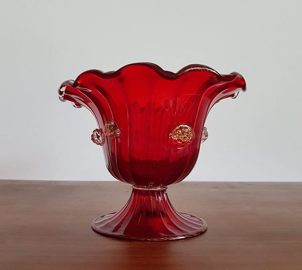 Murano Glass 1930s - 50s Italian Murano Barovier & Toso Ruby Red and Gold Avventurine Blackberries Footed Dish