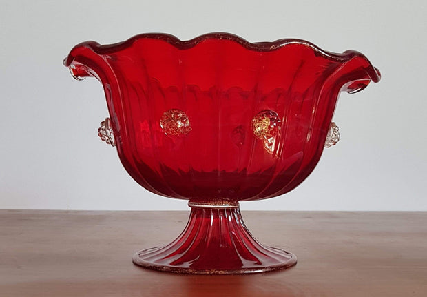 Murano Glass 1930s - 50s Italian Murano Barovier & Toso Ruby Red and Gold Avventurine Blackberries Footed Dish