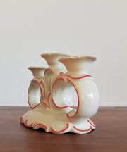 Moschendorf Lighting 1930s Bavarian Moschendorf Art Deco Dove White and Red Porcelain Candelabra / Candleholder