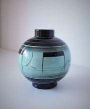 Rorstrand Ceramic 1930s Swedish Rorstrand by Ilse Claesson, Art Deco 'V series' Mint Green and Black Ceramic Vase