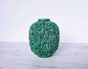 AnyesAttic Ceramic 1943 - 50 Swedish Rorstrand, Gunnar Nylund 'Hedgehog' Emerald Green Chamotte Sculpted Stoneware Vase