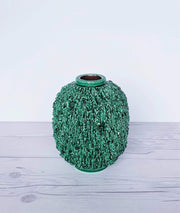 AnyesAttic Ceramic 1943 - 50 Swedish Rorstrand, Gunnar Nylund 'Hedgehog' Emerald Green Chamotte Sculpted Stoneware Vase