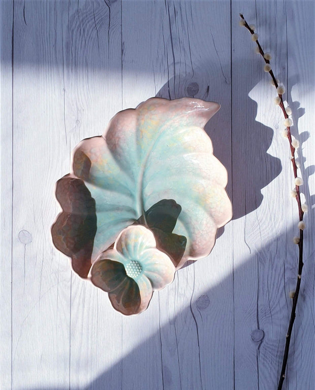 AnyesAttic Ceramic 1950s-60s Beswick Pottery, Flower on Leaf Pastel Glaze Ceramic Dish | British | Rare Shape