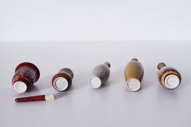 Höganäs Keramik Ceramic 1950s - 60s Höganäs Keramik, John Andersson, Set of 5 Miniature Ceramic Vases and Mortar & Pestle