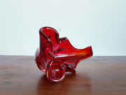 Murano Glass 1950s - 60s Italian Murano Red and Amber Sculpted Art Glass Dish - att. Fratelli Toso