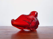 Murano Glass 1950s - 60s Italian Murano Red and Amber Sculpted Art Glass Dish - att. Fratelli Toso