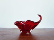 Murano Glass 1950s - 60s Italian Murano Red and Amber Sculpted Art Glass Dish - att. Fratelli Toso