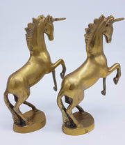 European Metals 1950s-60s Mid Century Pair of Art Deco Style Cast Brass Rearing Unicorn Figurines