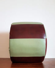 European Fabric 1950s Dutch Mid Century Modern, Pistachio Green and Claret Red Leather 'Campino Candy' Design Pouf