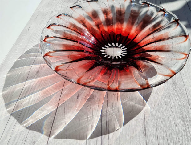 Kosta Boda Glass Glass 1950s Vicke Lindstrand 'Colora' att. series for Kosta, Modernist Red Gerbera Charger | Rare