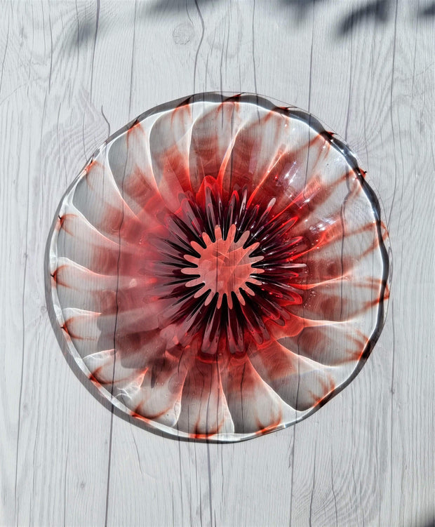 Kosta Boda Glass Glass 1950s Vicke Lindstrand 'Colora' att. series for Kosta, Modernist Red Gerbera Charger | Rare