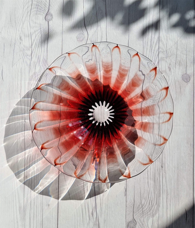 Kosta Boda Glass Glass 1950s Vicke Lindstrand 'Colora' att. series for Kosta, Modernist Red Gerbera Charger | Rare