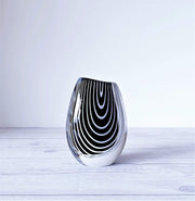 AnyesAttic Glass 1950s Vicke Lindstrand 'Zebra' series for Kosta, Modernist Black and White Stripe Vase | Rare