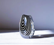 AnyesAttic Glass 1950s Vicke Lindstrand 'Zebra' series for Kosta, Modernist Black and White Stripe Vase | Rare