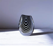 AnyesAttic Glass 1950s Vicke Lindstrand 'Zebra' series for Kosta, Modernist Black and White Stripe Vase | Rare