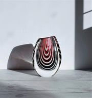 AnyesAttic Glass 1950s Vicke Lindstrand 'Zebra' series for Kosta, Modernist Red and White Stripe, Cased Glass Vase