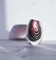 AnyesAttic Glass 1950s Vicke Lindstrand 'Zebra' series for Kosta, Modernist Red and White Stripe, Cased Glass Vase