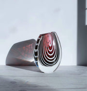 AnyesAttic Glass 1950s Vicke Lindstrand 'Zebra' series for Kosta, Modernist Red and White Stripe, Cased Glass Vase