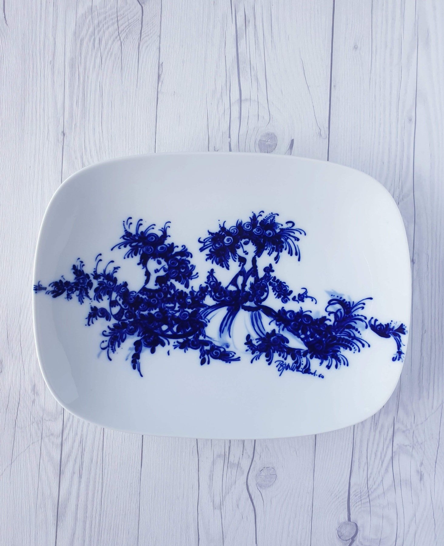 1960 Bjorn Wiinblad for Rosenthal Studio Line, Blue on White