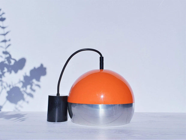 AnyesAttic Lighting 1960s - 70s Atomic Space Age Design, Orange and Chrome Pendant Ceiling Light / Lampshade