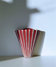 Studio Pottery Ceramic 1960s - 70s Mid Century Modernist Art Deco Red and White Pinstripe Ceramic Wall Pocket Vase