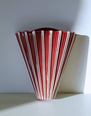 Studio Pottery Ceramic 1960s - 70s Mid Century Modernist Art Deco Red and White Pinstripe Ceramic Wall Pocket Vase