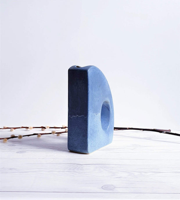 AnyesAttic Ceramic 1960s-70s Oberhessische Keramik by Walter Becht KG, Sculptural Modernist Powder Blue Chimney Vase