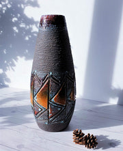 AnyesAttic Ceramic 1960s - 70s Tilgmans Scandinavian Modern, Sculptural Sgraffito in Gloss Glaze Floor Vase | Sweden