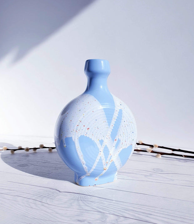 AnyesAttic Ceramic 1960s-70s West German, ‘Blue Skies and Tutti Frutti Ice Cream’ Palette, Op Art Bottle Vase