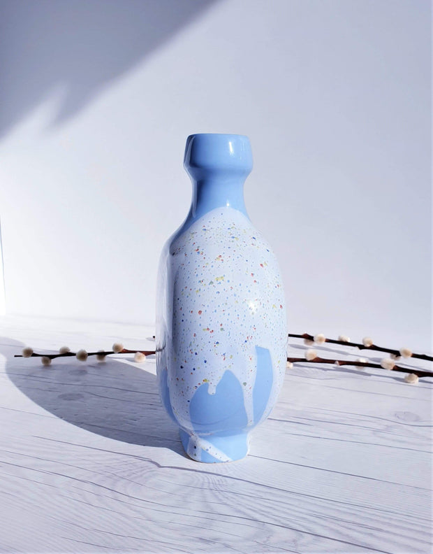 AnyesAttic Ceramic 1960s-70s West German, ‘Blue Skies and Tutti Frutti Ice Cream’ Palette, Op Art Bottle Vase