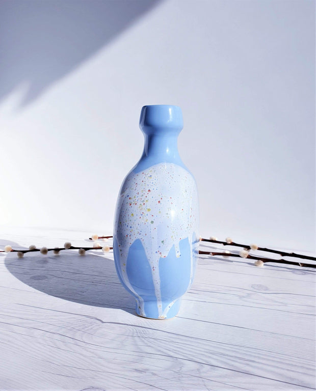 AnyesAttic Ceramic 1960s-70s West German, ‘Blue Skies and Tutti Frutti Ice Cream’ Palette, Op Art Bottle Vase