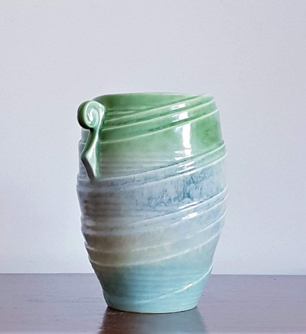 Sylvac Pottery Ceramic 1960s British SylvaC (Sylvac) Art Deco Blues, Greens and Turquoise 'Seascapes' Ceramic Vase