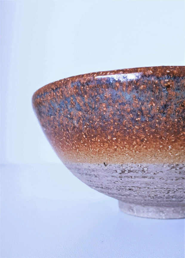 Soholm Keramik Ceramic 1960s Danish Soholm Stentoj by Einar Johansen Blues and Burnt Orange Glaze Carved Stoneware Bowl