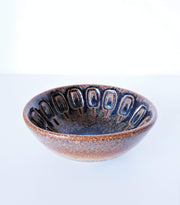 Soholm Keramik Ceramic 1960s Danish Soholm Stentoj by Einar Johansen Blues and Burnt Orange Glaze Carved Stoneware Bowl