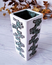 AnyesAttic Ceramic 1960s Fohr Keramik Modernist Pop Art | Green, White and Black Fat Lava on White Ceramic Block Vase