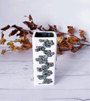 AnyesAttic Ceramic 1960s Fohr Keramik Modernist Pop Art | Green, White and Black Fat Lava on White Ceramic Block Vase