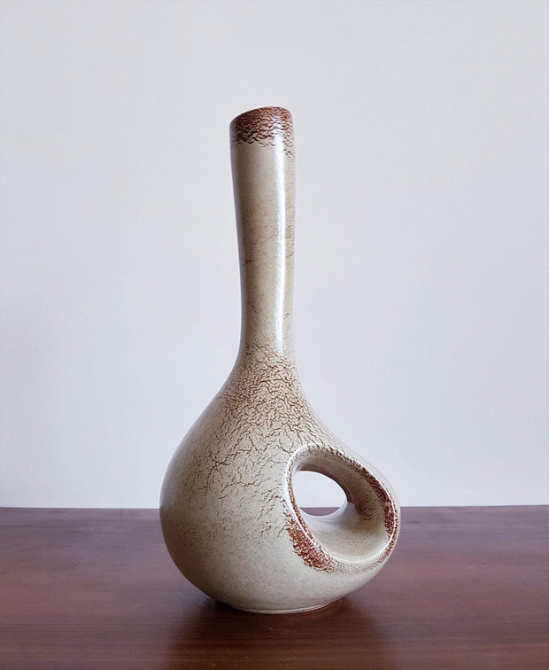 Bertoncello Ceramiche Ceramic 1960s Italian Bertoncello Mid Century, Modernist Cream and Sienna 'Leather' Glaze Ceramic Floor Vase