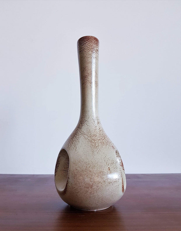 Bertoncello Ceramiche Ceramic 1960s Italian Bertoncello Mid Century, Modernist Cream and Sienna 'Leather' Glaze Ceramic Floor Vase