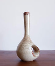 Bertoncello Ceramiche Ceramic 1960s Italian Bertoncello Mid Century, Modernist Cream and Sienna 'Leather' Glaze Ceramic Floor Vase