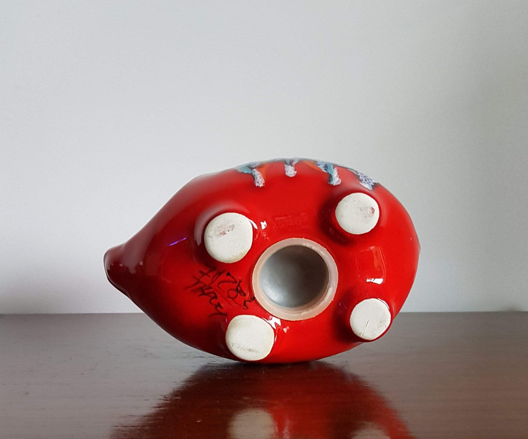1960s Italian Bertoncello Red Ceramic and Fat Lava Relief