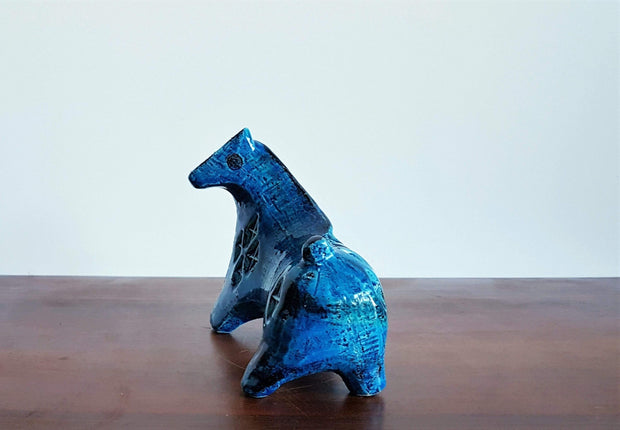 Bitossi Ceramiche Ceramic 1960s Italian Bitossi Persiano Blue Glaze, Modernist Rimini Blu Series Horse Sculpture by Aldo Londi