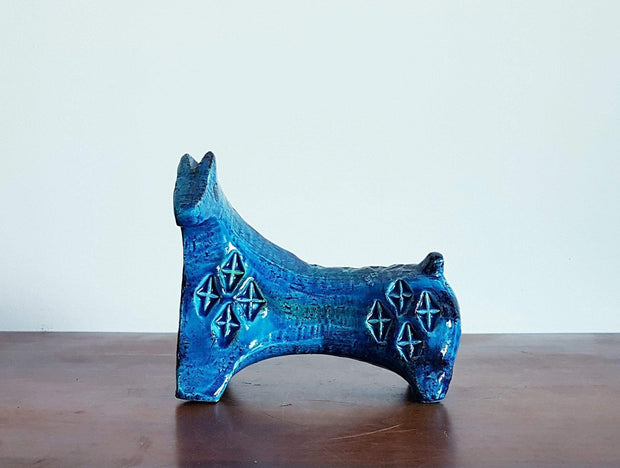 Bitossi Ceramiche Ceramic 1960s Italian Bitossi Persiano Blue Glaze, Modernist Rimini Blu Series Horse Sculpture by Aldo Londi