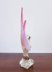 Murano Glass 1960s Italian Murano Opalino White, Pink and Sommerso Clear Cased Fish on Glass Rock Sculpture